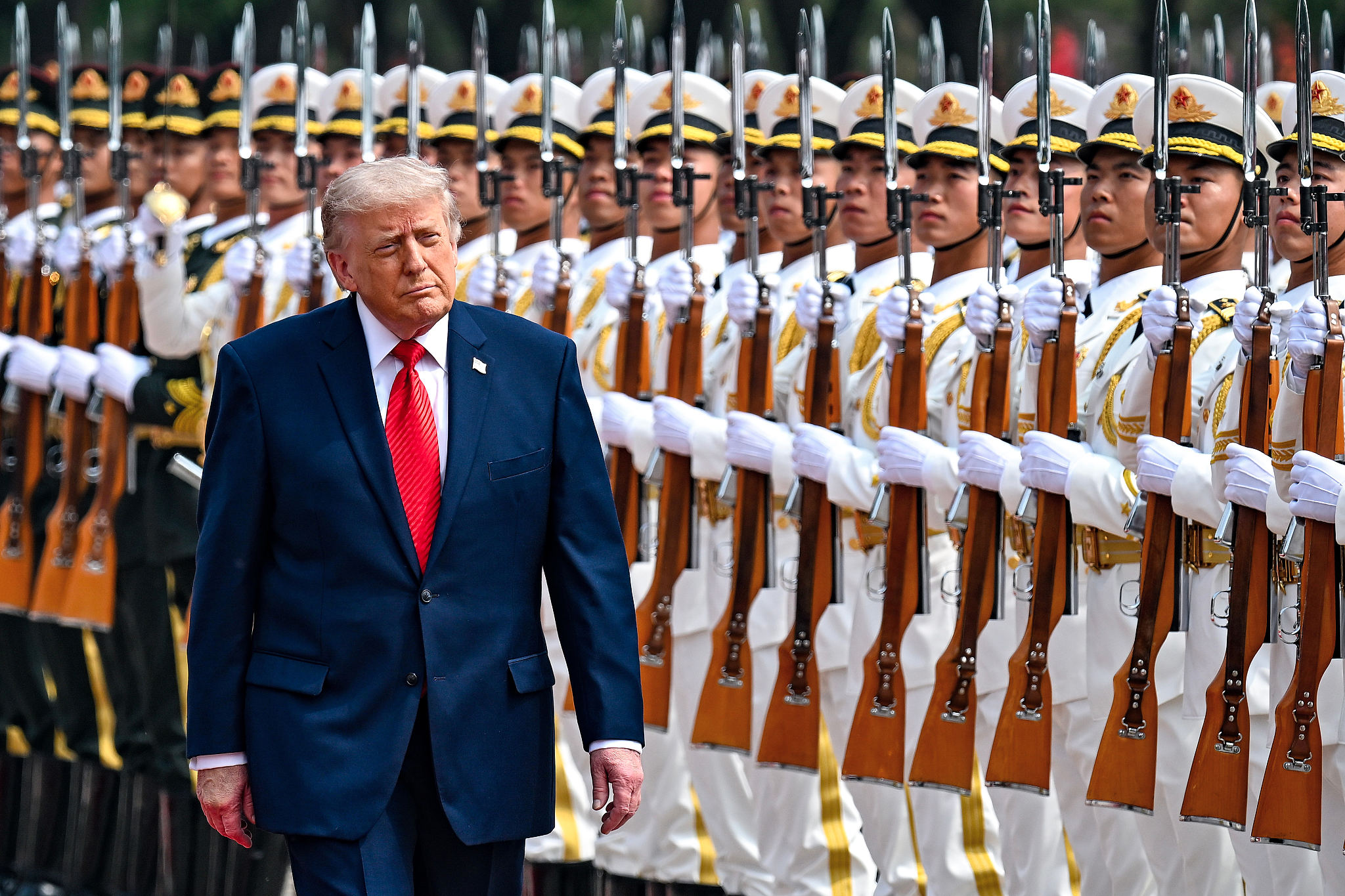 US President Donald Trump participates in a welcome ceremony at the Great Hall of the People in Beijing, May 14, 2026. /VCG