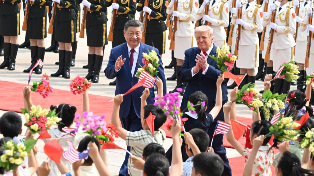 Chinese President Xi Jinping holds a welcome ceremony for US President Donald Trump outside the Great Hall of the People prior to their talks in Beijing, China, May 14, 2026. /Xinhua