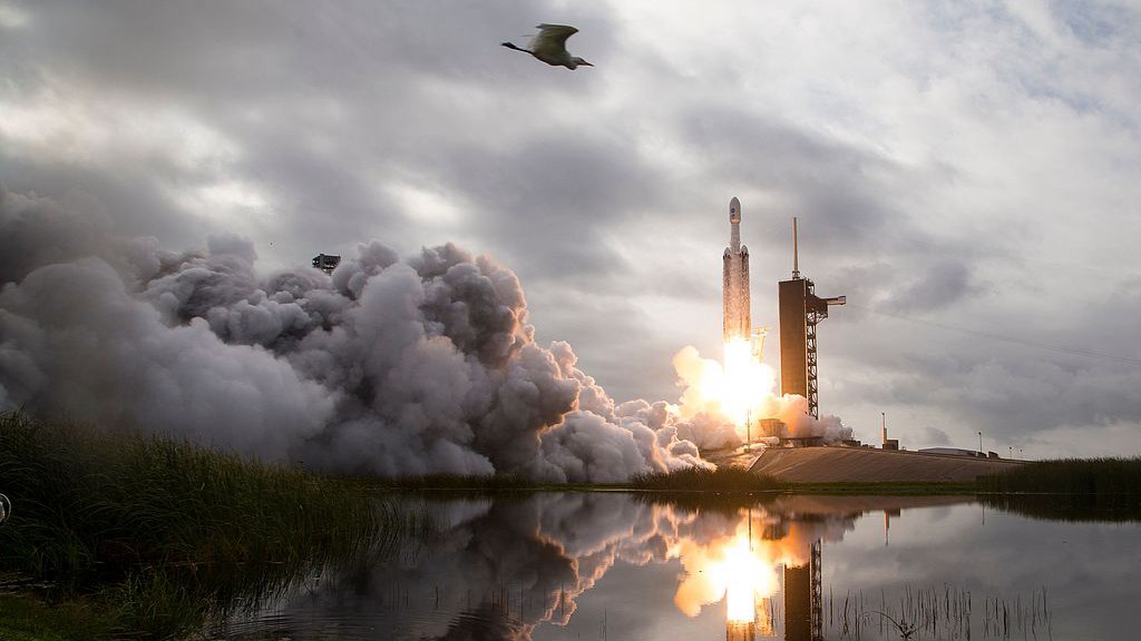 A SpaceX Falcon Heavy rocket with the Psyche spacecraft onboard launching from Launch Complex 39A, at NASA's Kennedy Space Center in Florida, October 13, 2023. /VCG