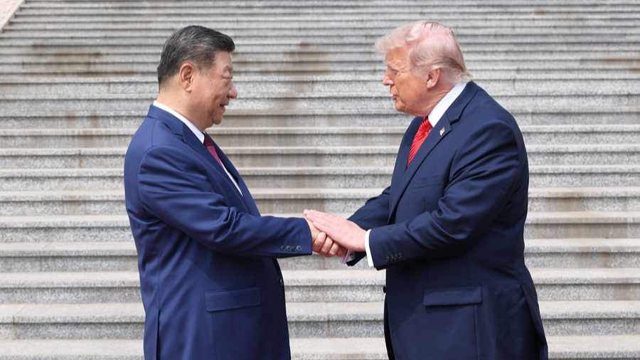 Chinese President Xi Jinping shakes hands with US President Donald Trump during a welcome ceremony, Beijing, capital of China, May 14, 2026. /Xinhua