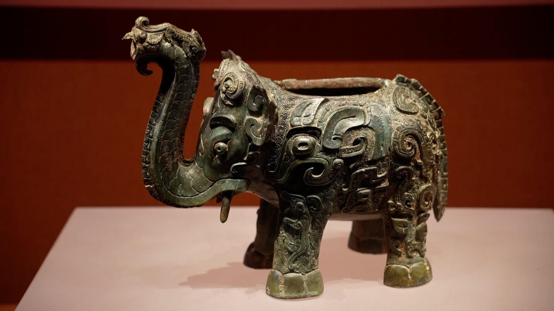 An elephant-shaped bronze vessel is seen at the 