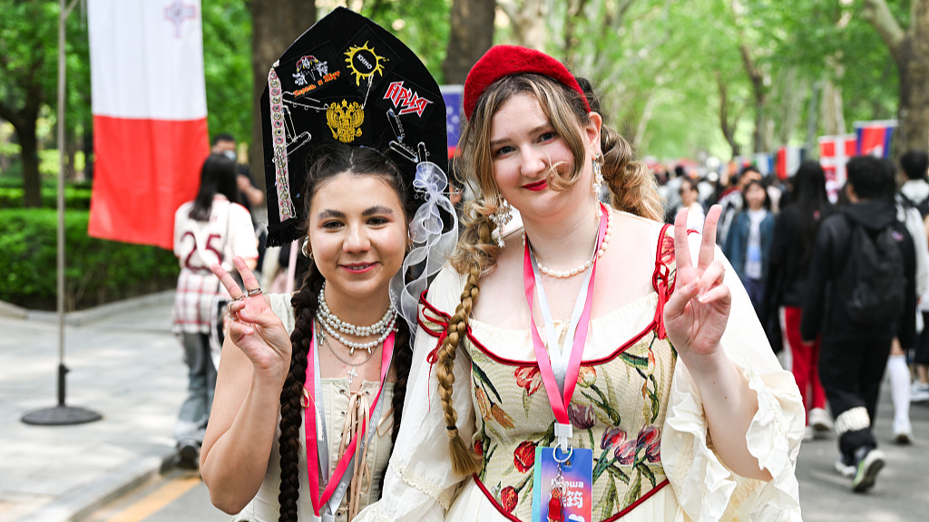 Russian international students wear traditional national costumes at a world culture fair held by Beijing Language and Culture University, Beijing, China, April 26, 2025. /VCG