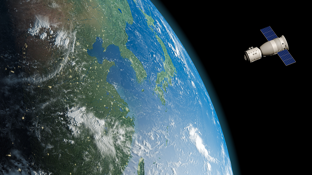 An illustration of a satellite orbiting Earth. /VCG