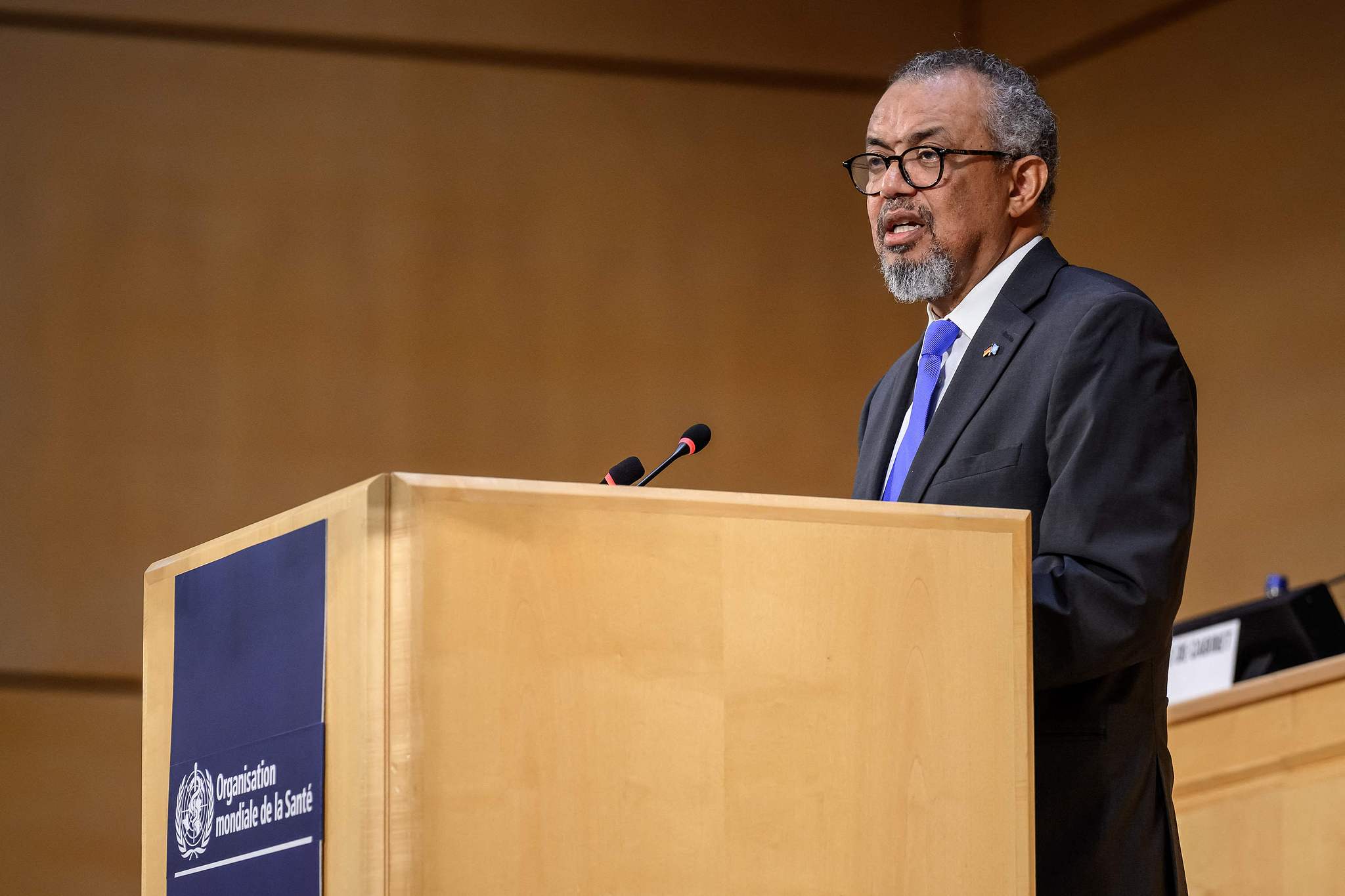 Tedros Adhanom Ghebreyesus, director-general of the World Health Organization, delivers his statement during the opening of the 79th World Health Assembly at the European headquarters of the United Nations in Geneva, Switzerland, May 18, 2026. /VCG