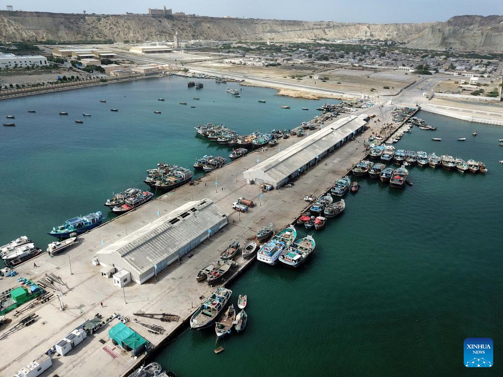 An aerial drone photo shows a fishermen dockyard near Gwadar port in southwest Pakistan's Gwadar, September 17, 2024. /CFP