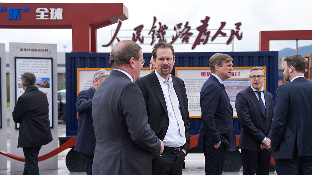 A delegation of German company CEOs visited the Chongqing Railway Container Center Station, located in Shapingba District, southwest China's Chongqing Municipality, March 18, 2026. /VCG