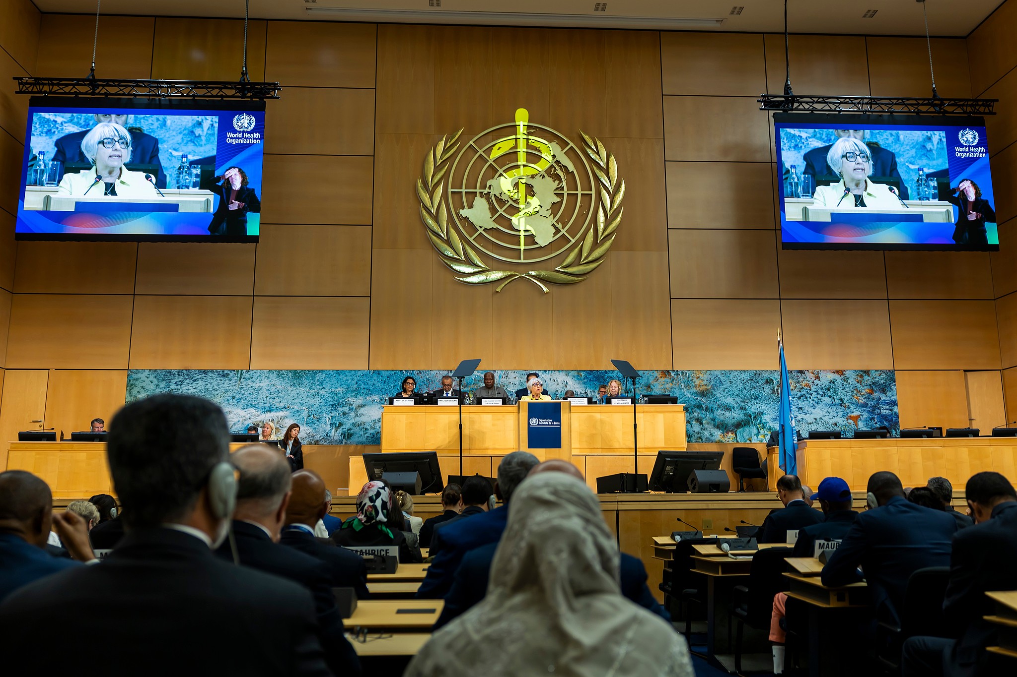 Swiss Interior Minister Elisabeth Baume-Schneider delivered her statement during the opening of the 79th World Health Assembly at the European headquarters of the United Nations, Geneva, Switzerland, May 18, 2026. /VCG