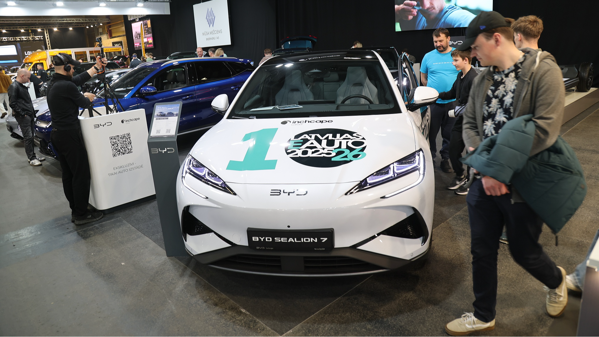 A BYD Sealion 7 is displayed during the Baltic Motor Show at Kipsala International Exhibition Centre in Riga, Latvia, April 24, 2026. /VCG