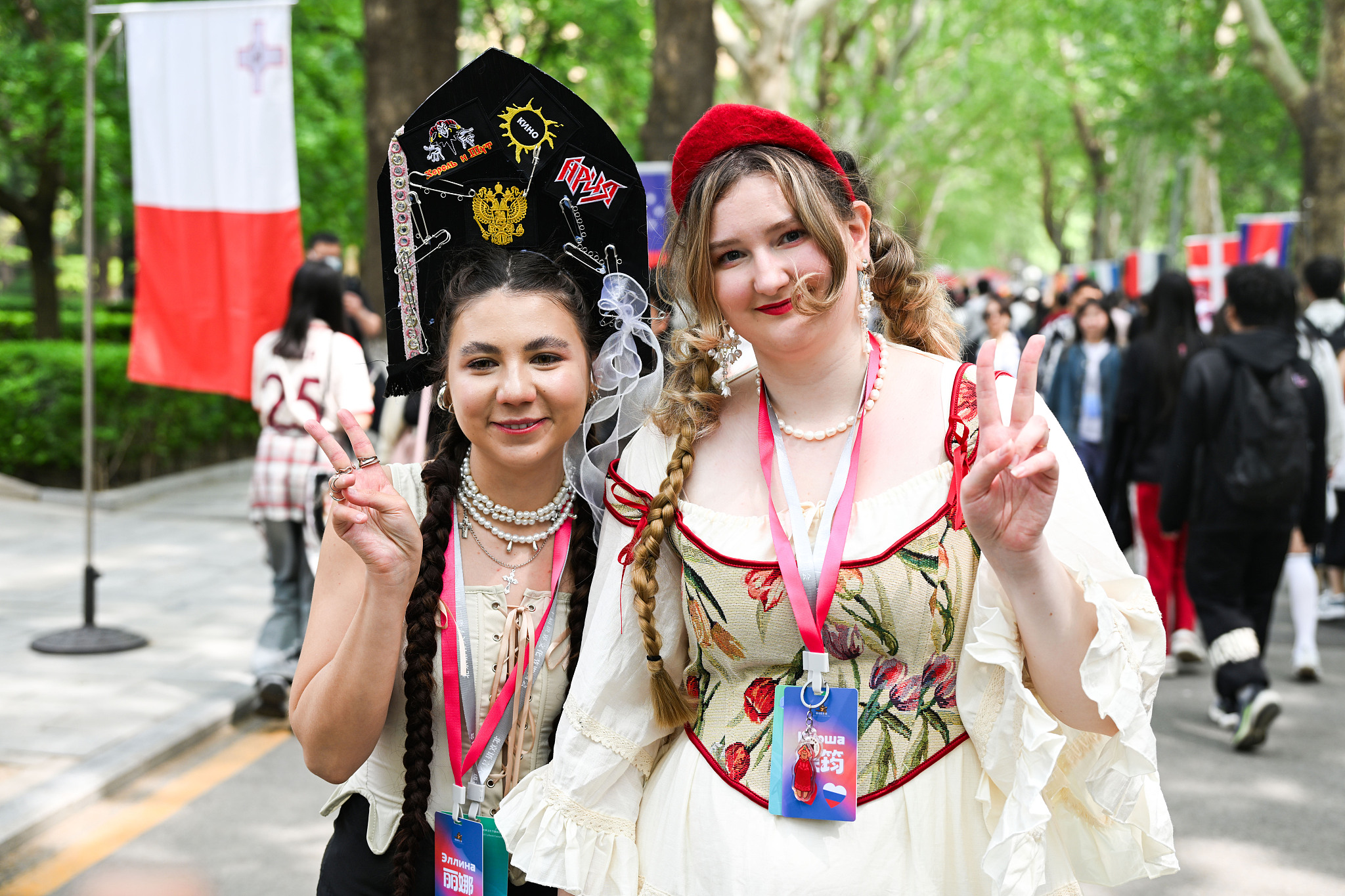 Russian students wear their traditional national attire at a world culture fair held by the Beijing Language and Culture University, Beijing, China, April 26, 2025. /CFP