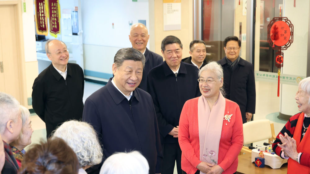Chinese President Xi Jinping chats with the elderly at a community canteen in Beijing, China, February 10, 2026. /Xinhua