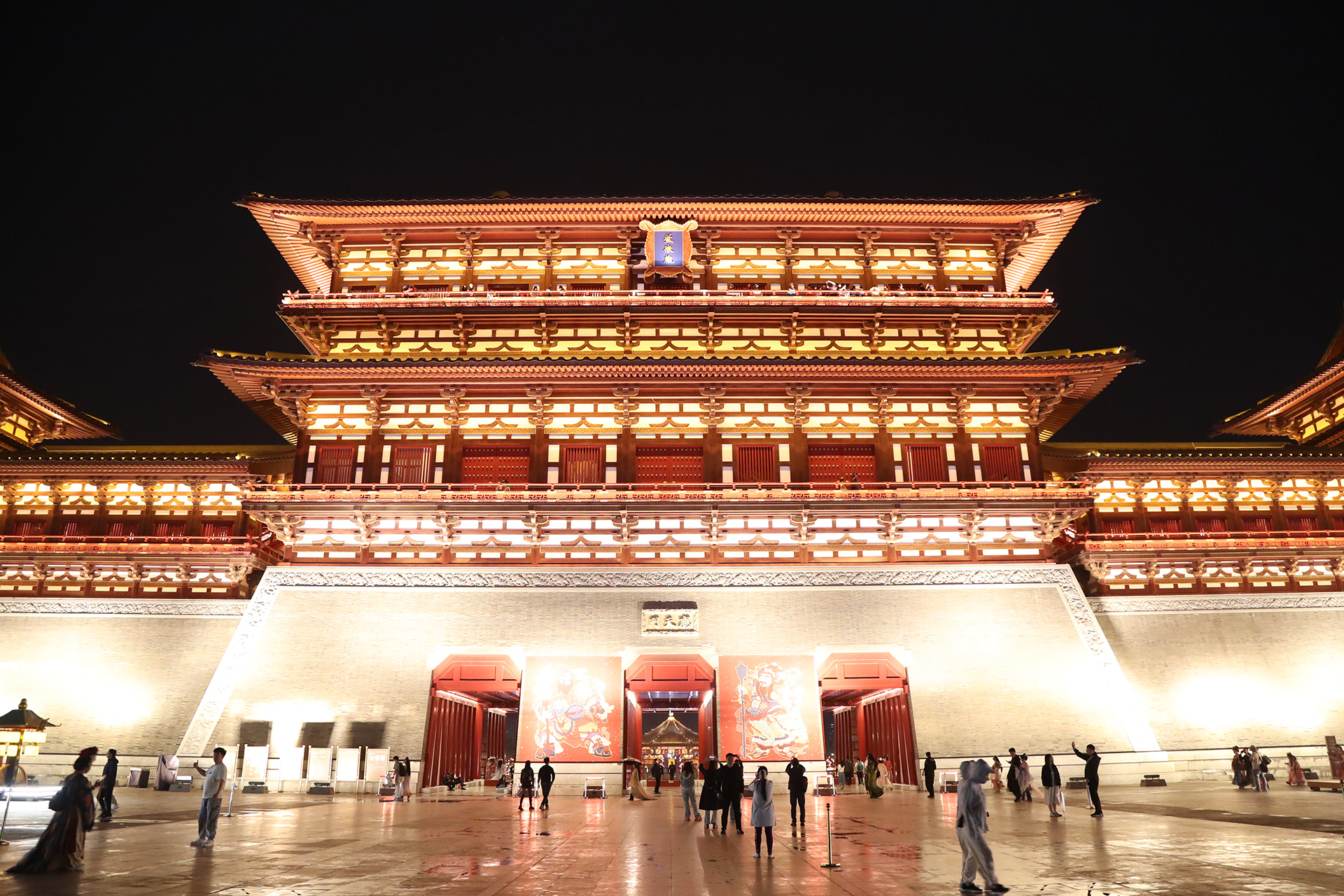 The Yingtianmen Gate in Luoyang, Henan Province is seen lit up at night. /CGTN