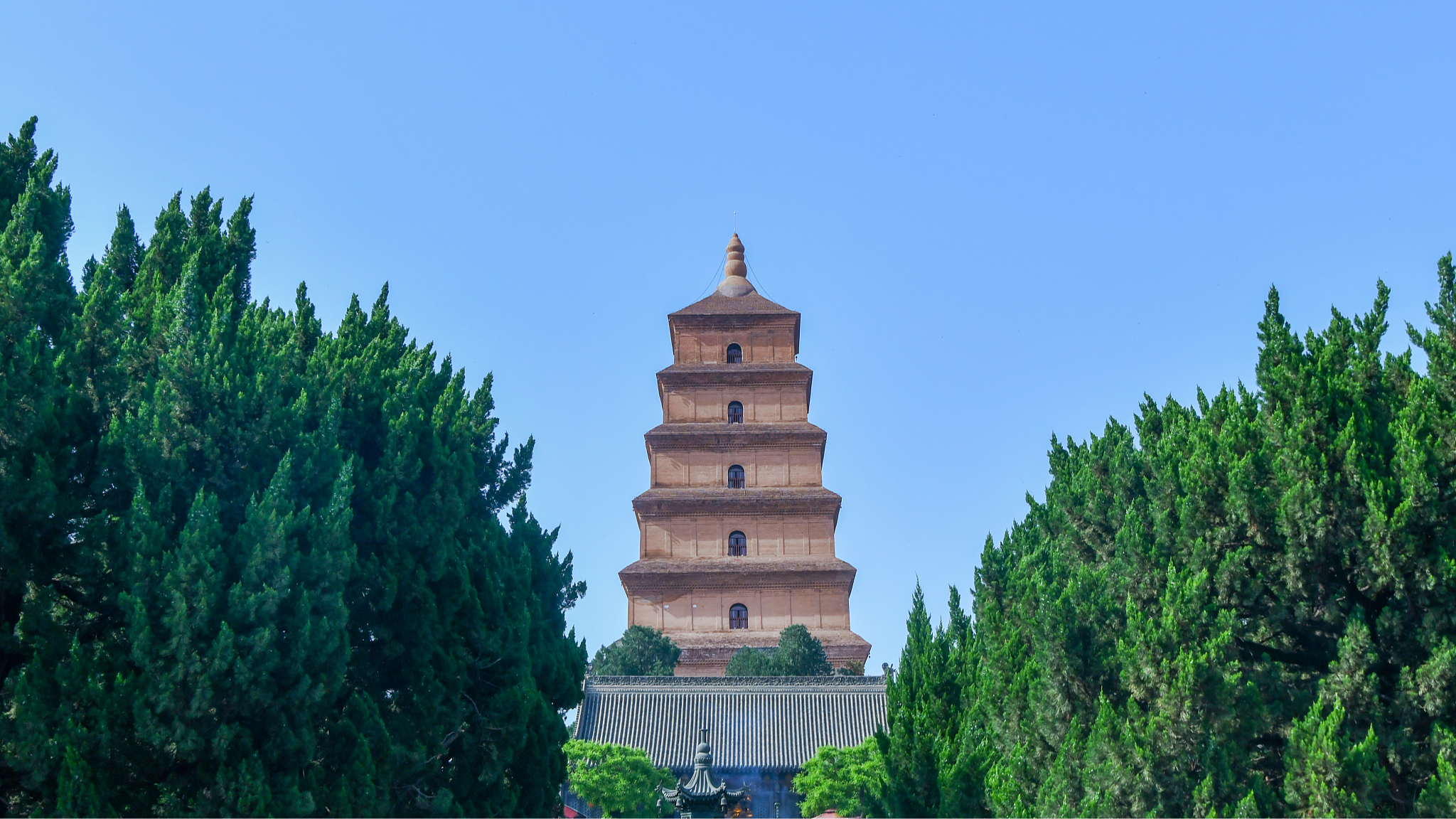 A view of the Giant Wild Goose Pagoda, Xi'an, Shaanxi Province, northwest China. /VCG