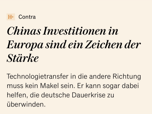 The screenshot of the recent commentary published by the German business newspaper Handelsblatt.
