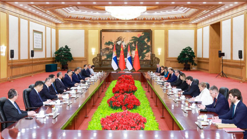 Chinese President Xi Jinping holds talks with Serbian President Aleksandar Vucic, who is on a state visit to China, at the Great Hall of the People in Beijing, capital of China, May 25, 2026. /Xinhua