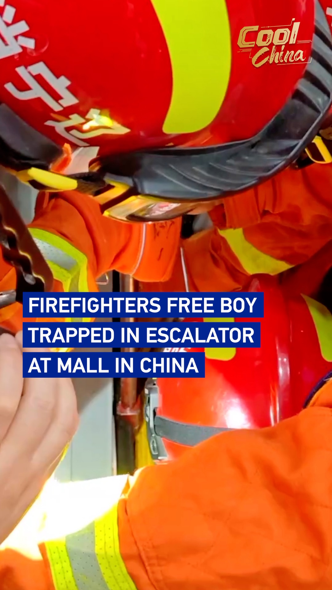 Firefighters free boy trapped in escalator at mall in China