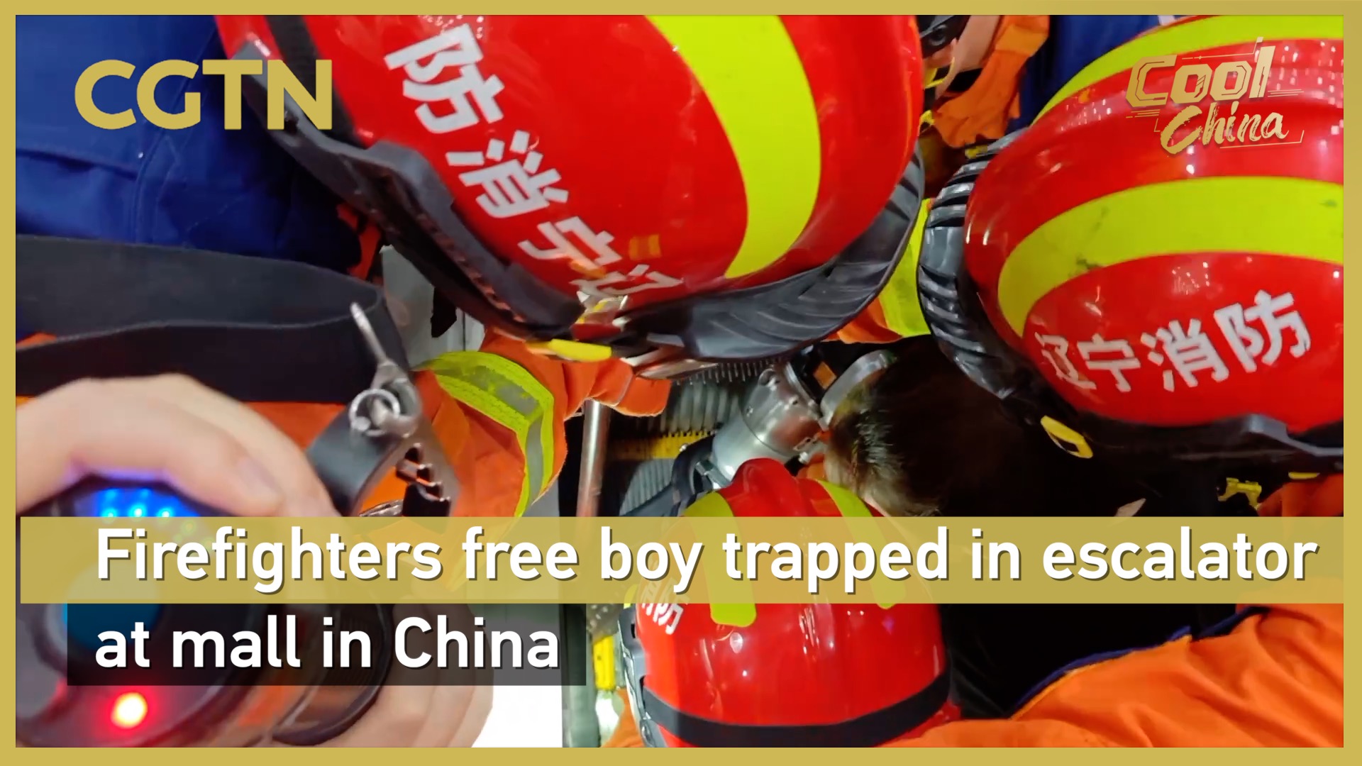 Firefighters free boy trapped in escalator at mall in China