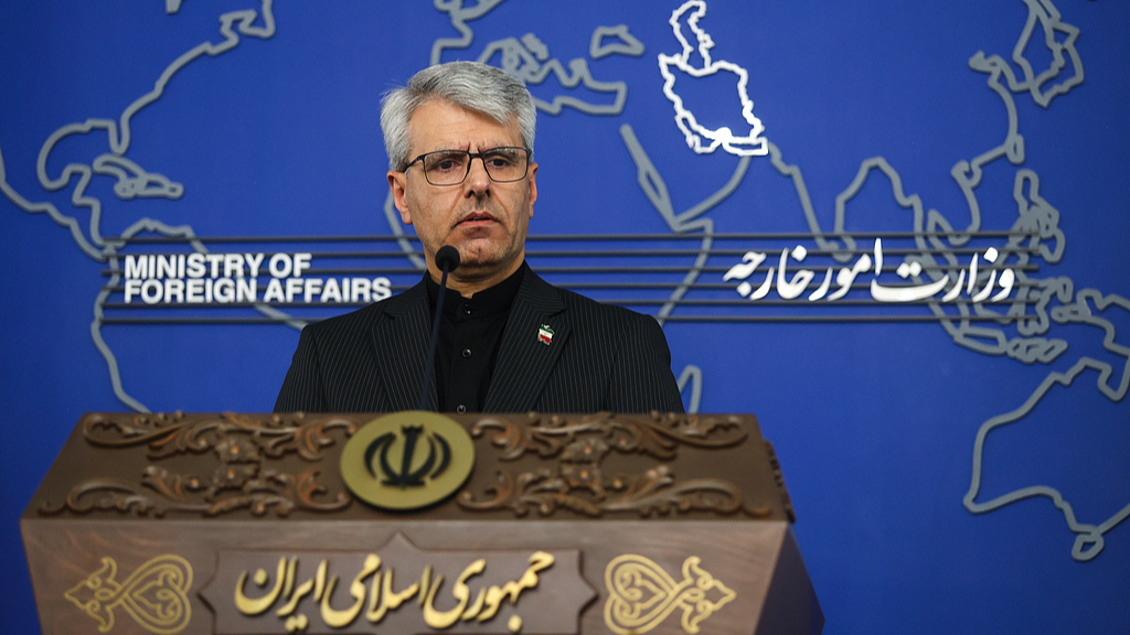 Esmaeil Baghaei, a spokesperson for the Iranian Foreign Ministry, during his weekly press conference in Tehran, Iran, May 25, 2026. /VCG