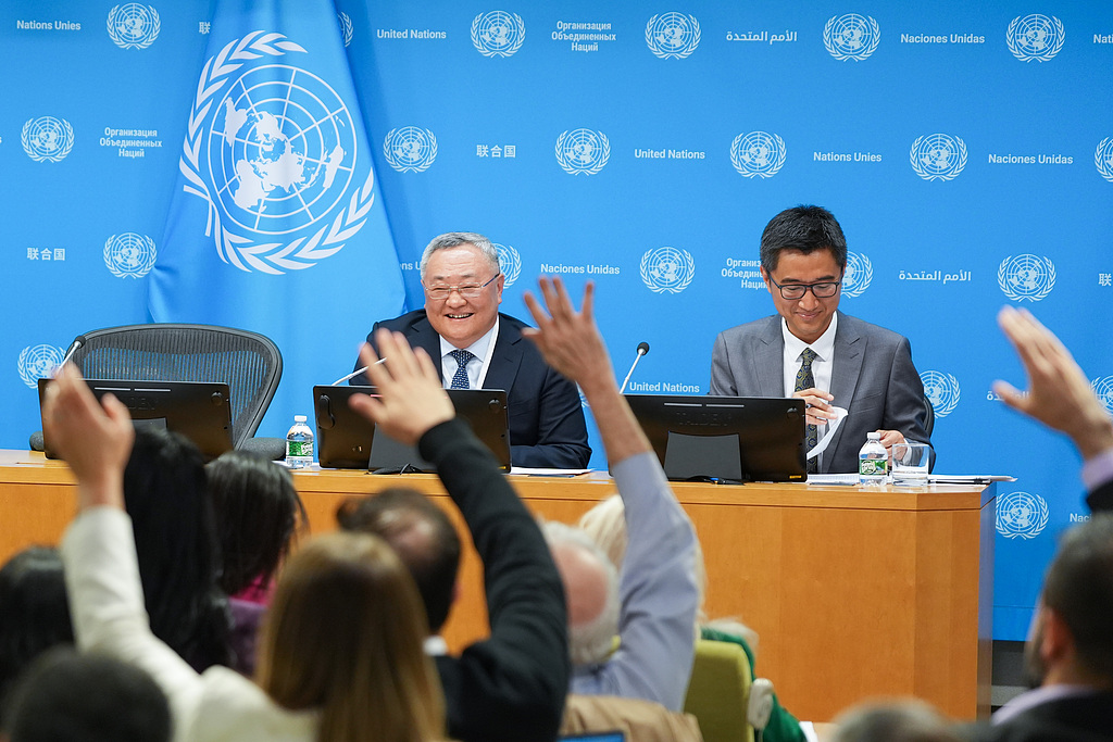 China's Permanent Representative to the United Nations, Fu Cong, holds a press briefing at the UN headquarters in New York to outline China's priorities during its presidency of the UN Security Council and answer questions from the media in New York, US, May 1, 2026. /CFP