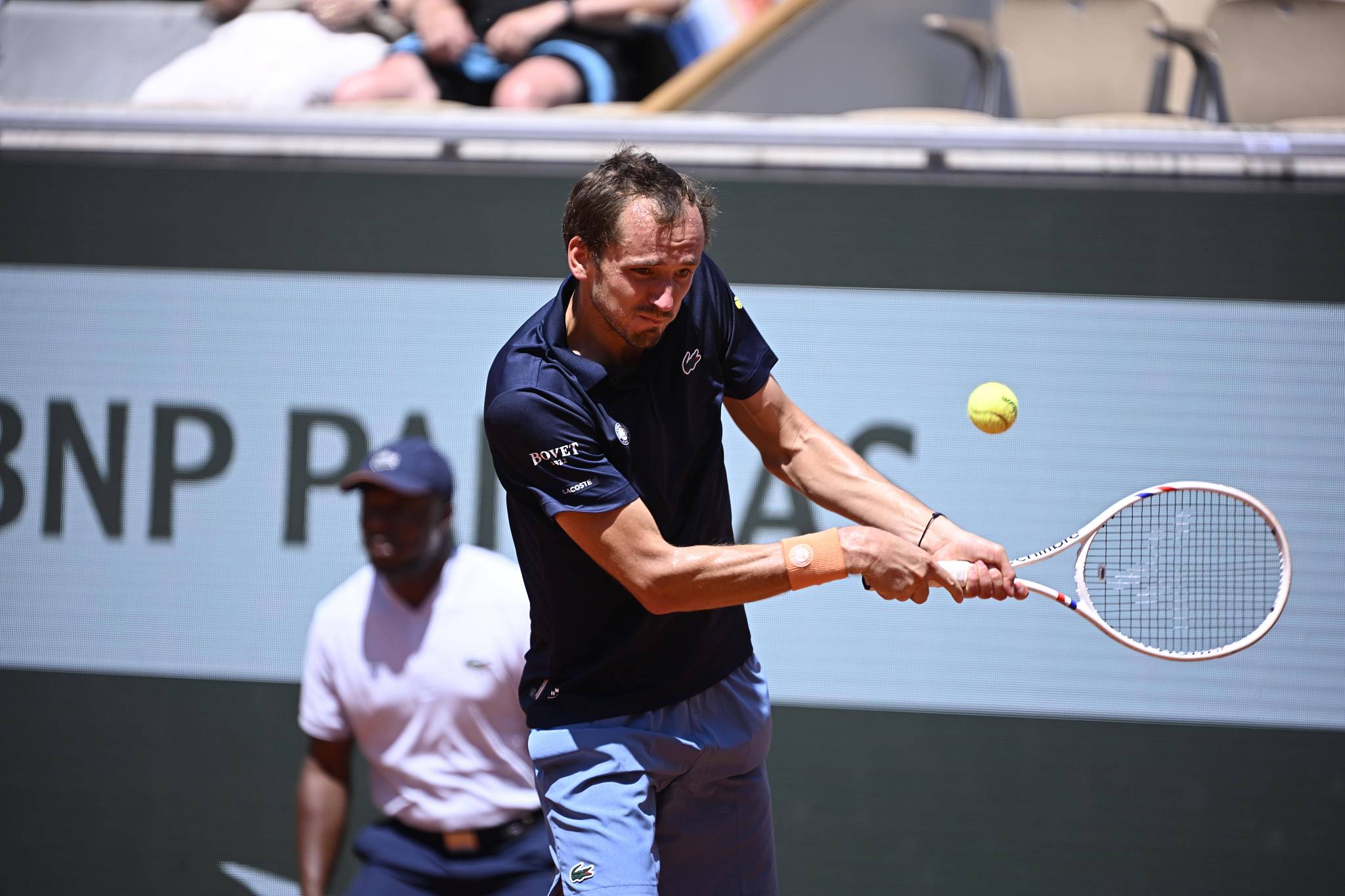 Daniil Medvedev of Russia hits a shot in the men's singles first round against Adam Walton of Australia at the French Open at Roland Garros in Paris, France, May 26, 2026. /VCG