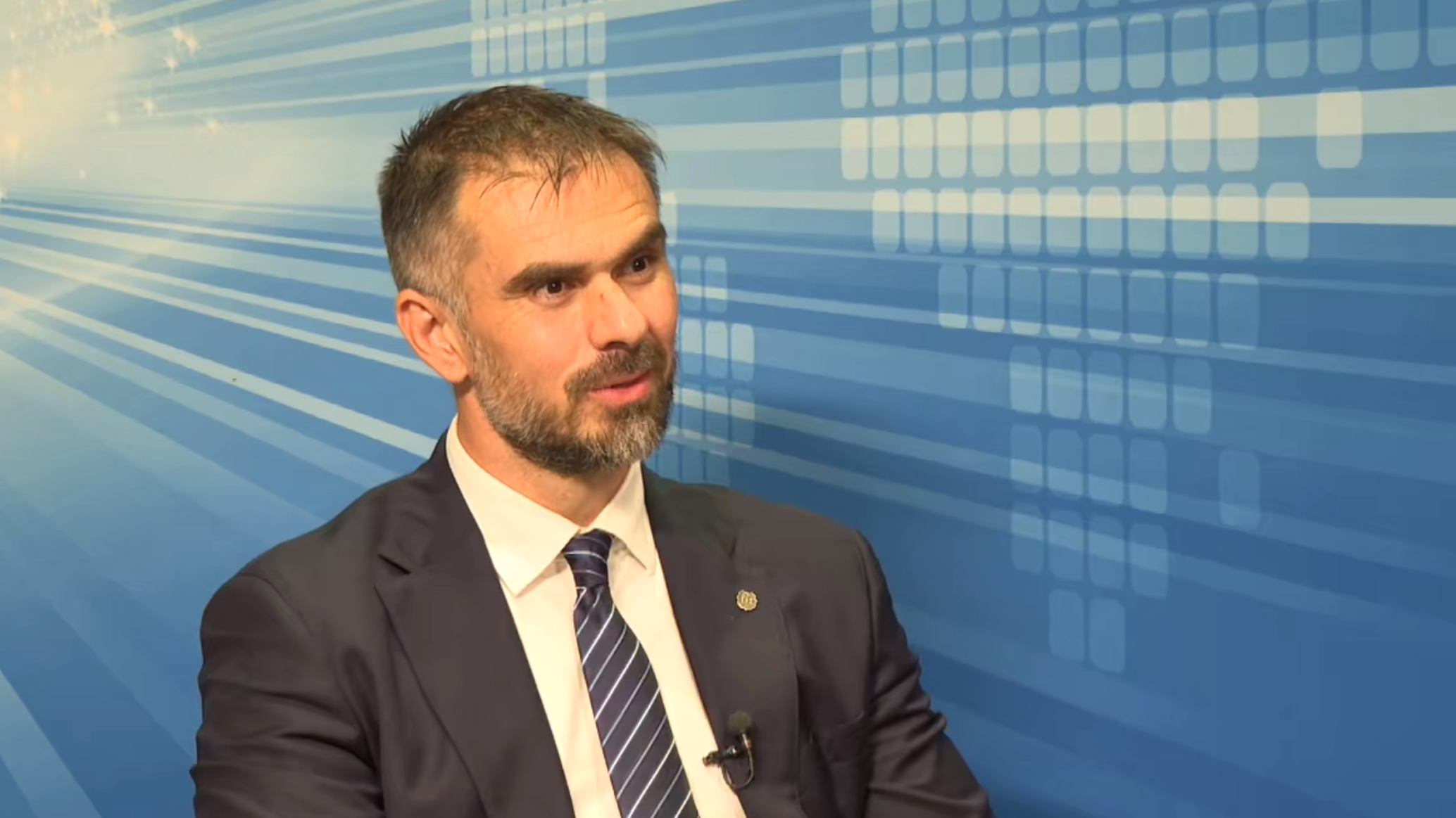 Novi Sad's Mayor Zarko Micin reacts during an interview with CGTN in Jinan City, east China's Shandong Province, May 26, 2026. /CGTN