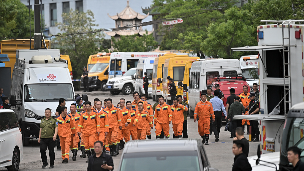 Rescuers are seen at the Liushenyu coal mine in Qinyuan County, Shanxi Province, China, May 23, 2026. /VCG