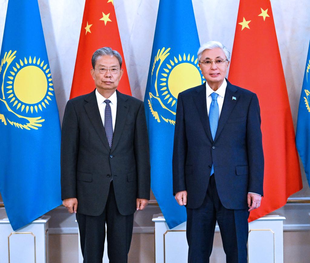 Zhao Leji, chairman of China's National People's Congress Standing Committee, meets with Kazakh President Kassym-Jomart Tokayev in Astana, Kazakhstan, May 26, 2026. /Xinhua