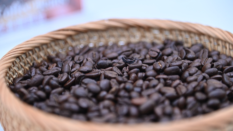Ethiopian coffee beans are on display at the China-Ethiopia Cultural Tourism and Business Center in southwest China's Chongqing Municipality, January 10, 2026. /VCG