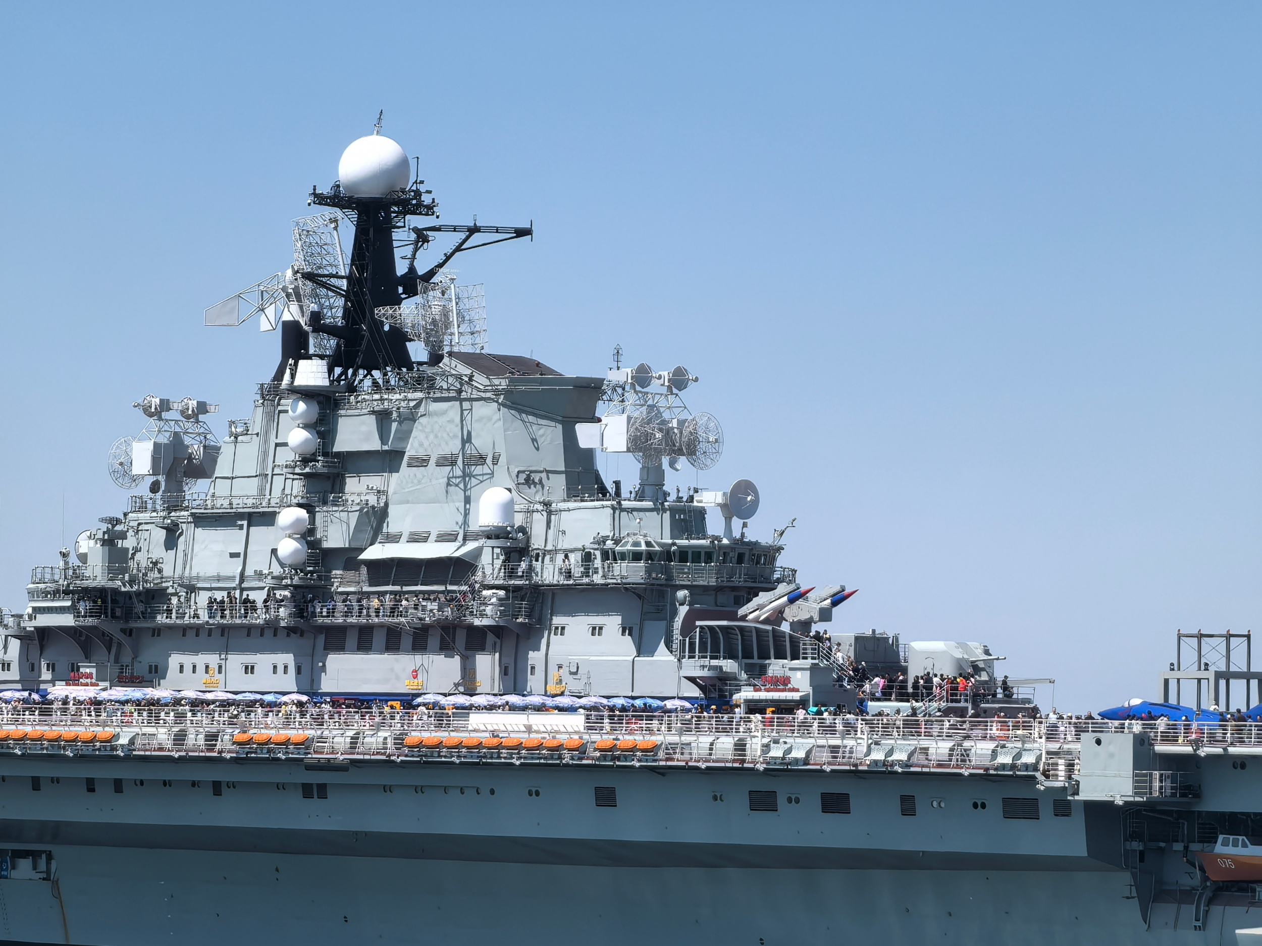 Tourists visit a decommissioned aircraft carrier at Tianjin TEDA Aircraft Carrier Theme Park, on May 3, 2026. /CGTN