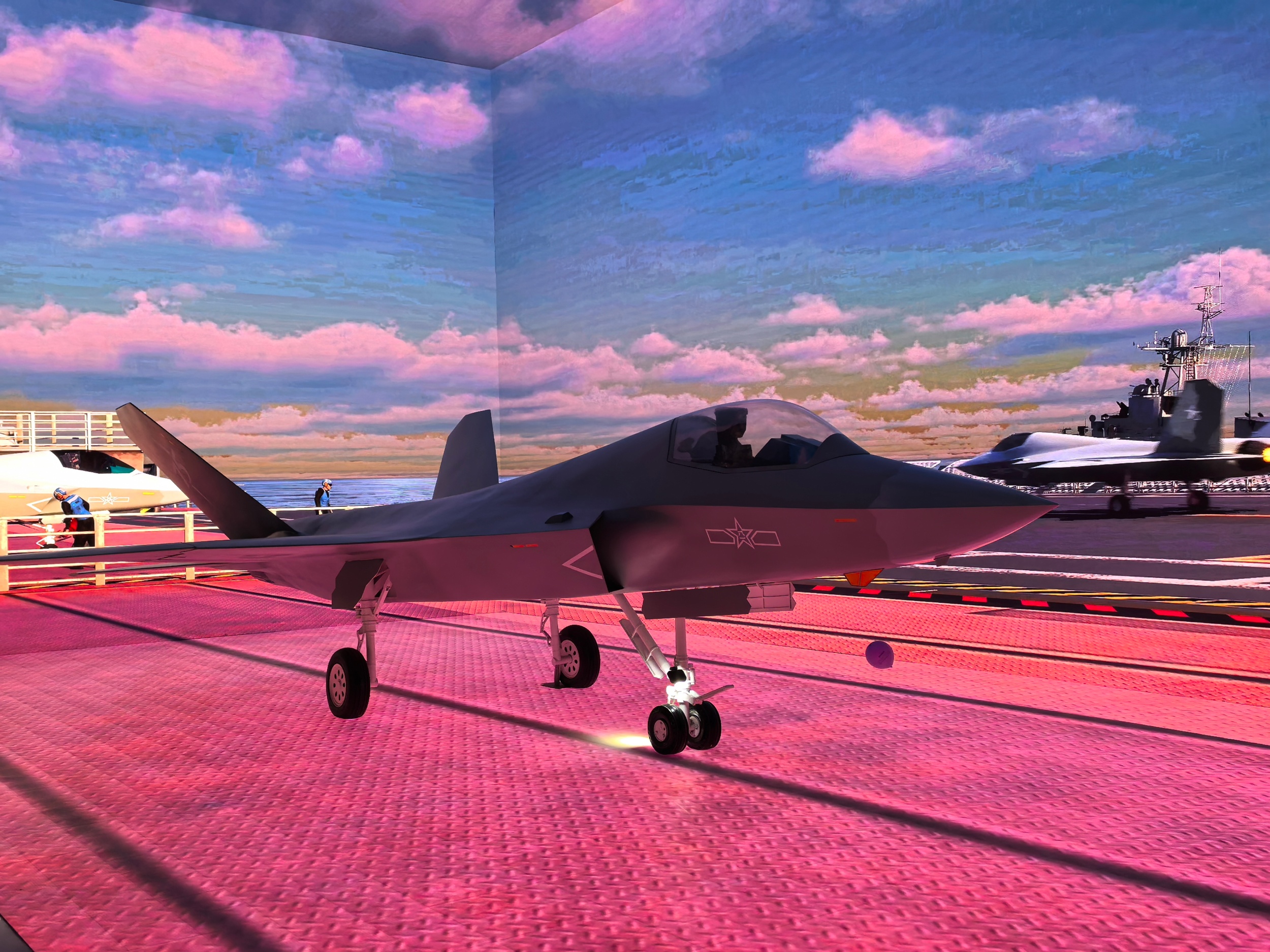 Digital technologies are adopted inside the aircraft carrier cabins to vividly restore scenarios such as carrier-based aircraft takeoffs and landings at Tianjin TEDA Aircraft Carrier Theme Park, on May 3, 2026. /CGTN