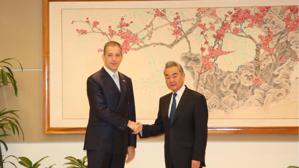 Chinese Foreign Minister Wang Yi (R), also a member of the Political Bureau of the Communist Party of China Central Committee, meets with Serbian Foreign Minister Marko Djuric in New York, the United States, May 27, 2026. /Xinhua