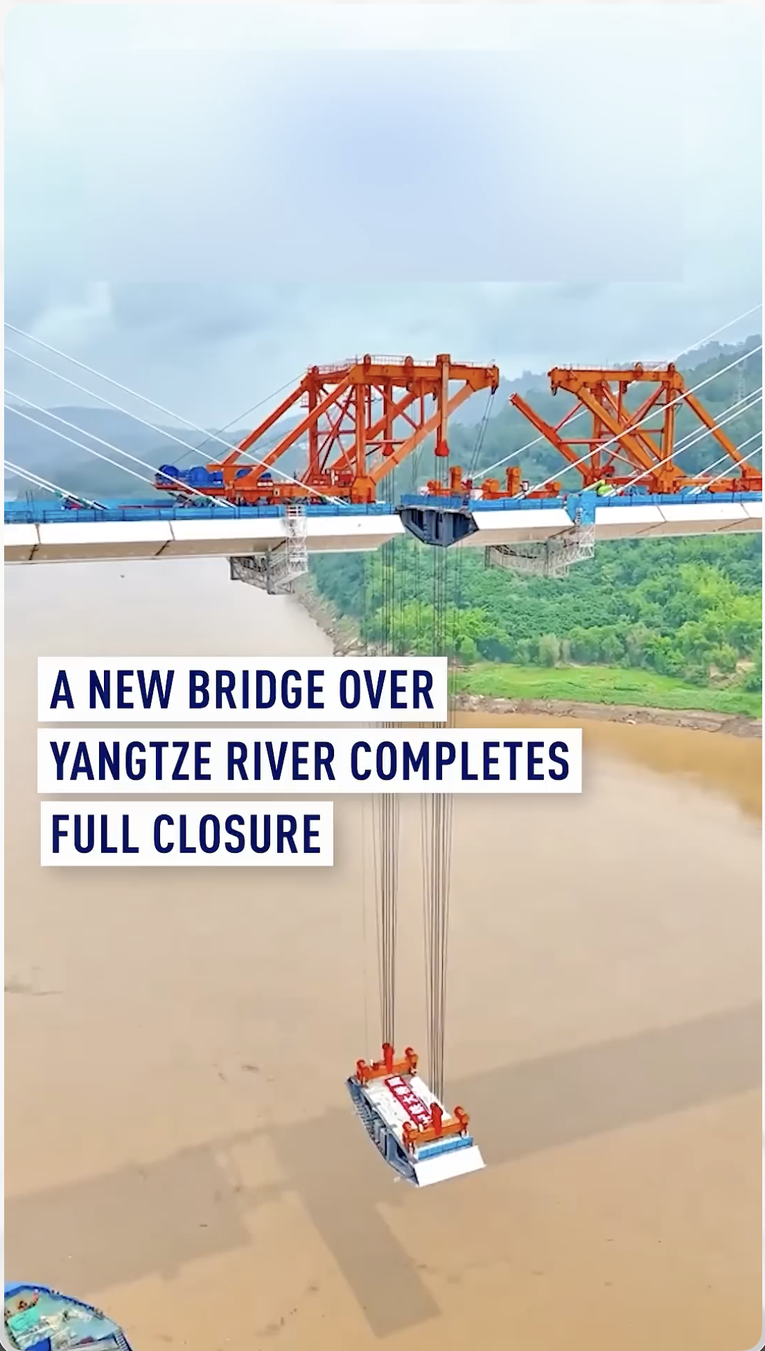 Final section of new 1.5-km bridge over Yangtze River installed