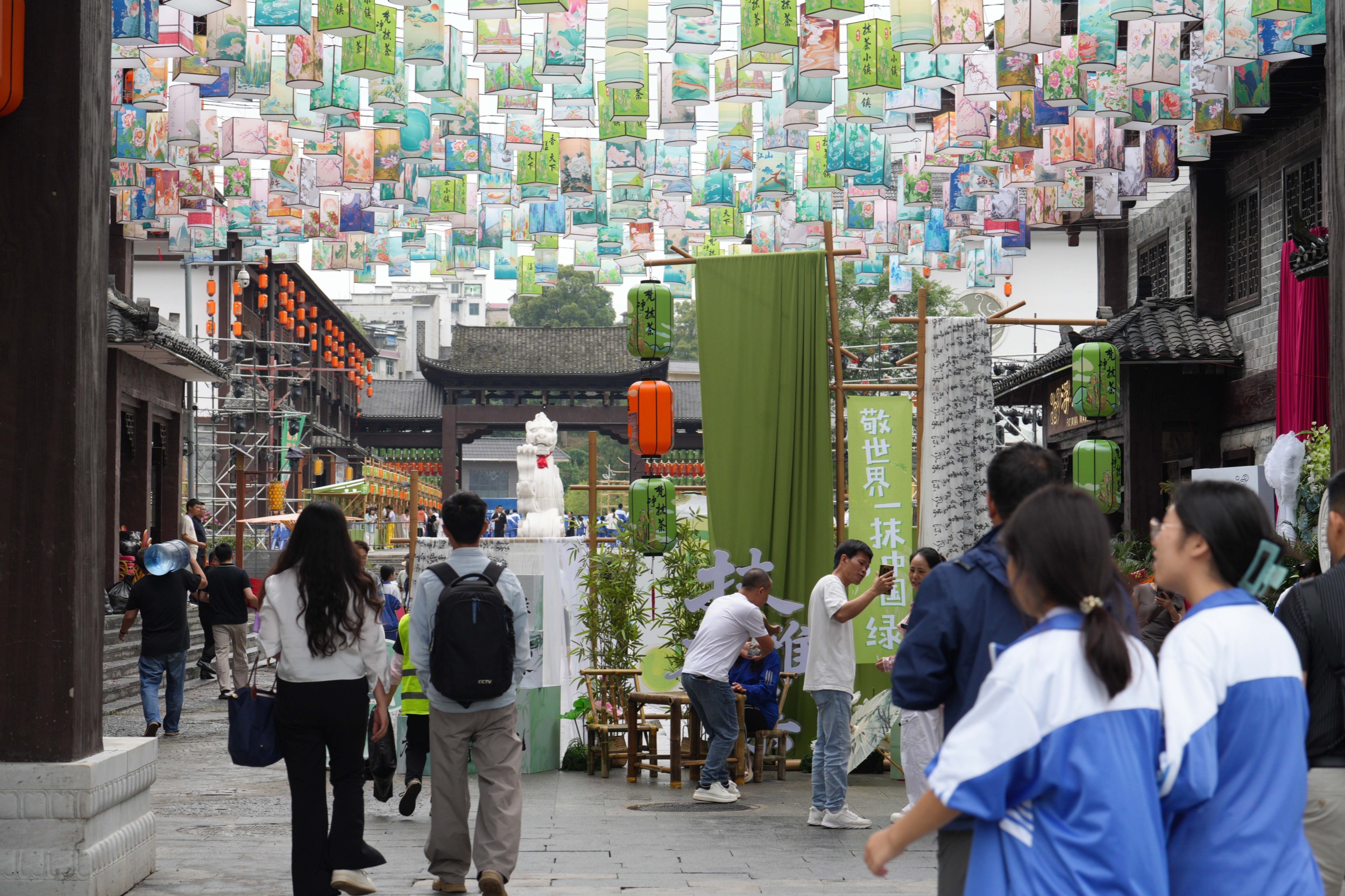 People visit a matcha-themed town in Tongren City, southwest China's Guizhou Province on May 29, 2026. /Tongren Media Convergence Center
