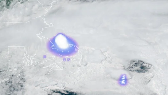 Satellite imagery from the US National Oceanic and Atmospheric Administration shows the point where the meteor entered the atmosphere. The bright flash indicates the fireball. /CMG