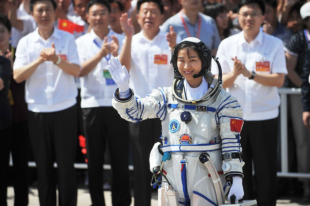 Liu Yang, China's first female astronaut, during the send-off ceremony for the Shenzhou-9 mission, June 16, 2012. /VCG