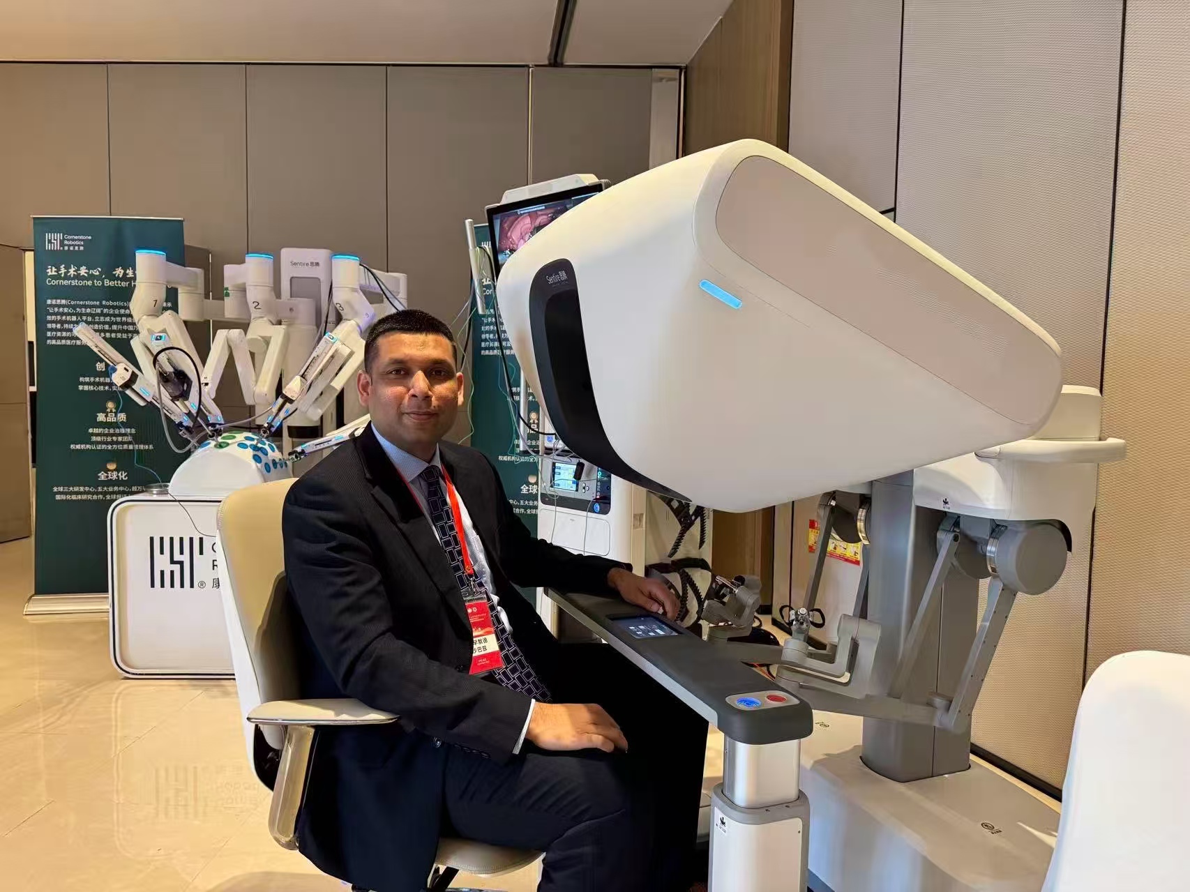 Muhammad Shahbaz is pictured at a robotic surgery training activity in Chengdu, southwest China's Sichuan Province, 2025.