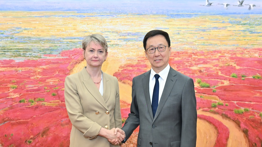 Chinese Vice President Han Zheng (R) meets with UK Foreign Secretary Yvette Cooper in Beijing, China, on June 2, 2026. /Xinhua