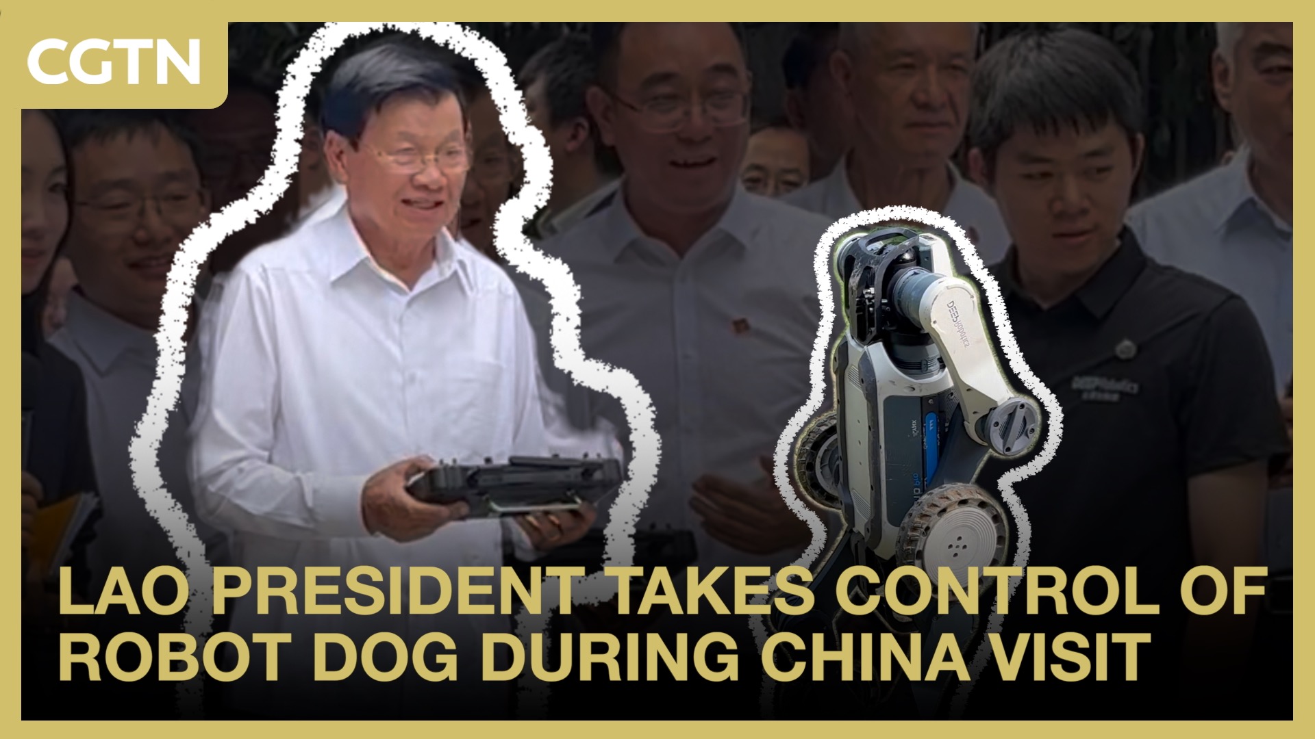 Lao president takes control of robot dog during China visit