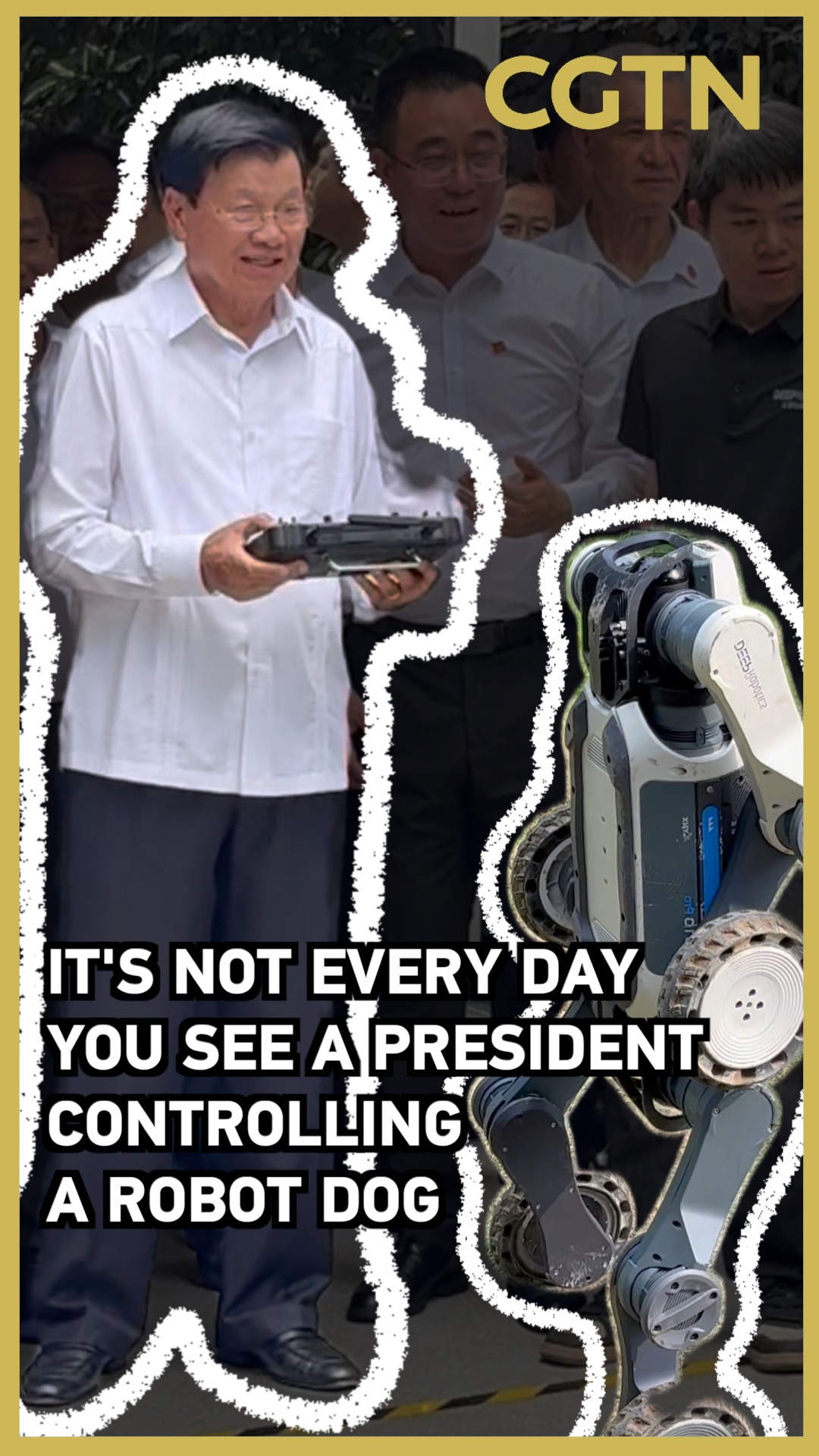 Lao president takes control of robot dog during China visit