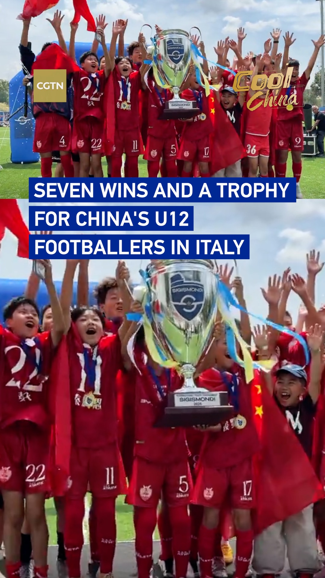 Seven wins and a trophy for China's U12 footballers in Italy