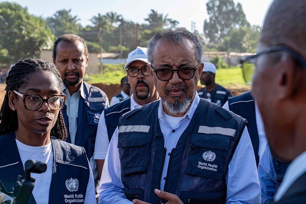 WHO Director-General Tedros Adhanom Ghebreyesus visits a new Ebola treatment center in Bunia, Democratic Republic of the Congo, May 31, 2026. /VCG
