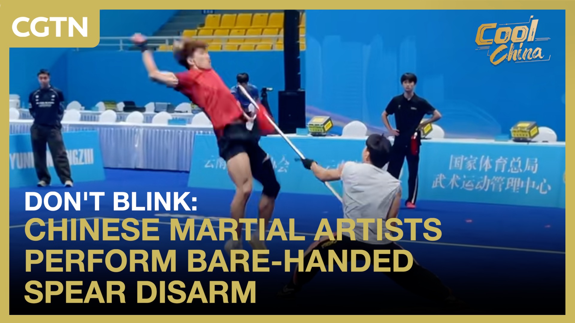 Don't blink: Chinese martial artists perform bare-handed spear disarm