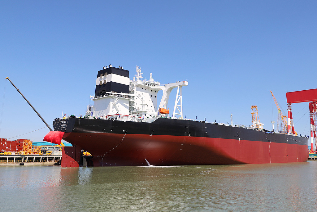The EVROS very large crude carrier is seen in Dalian, northeast China's Liaoning Province, on June 5, 2026. /VCG
