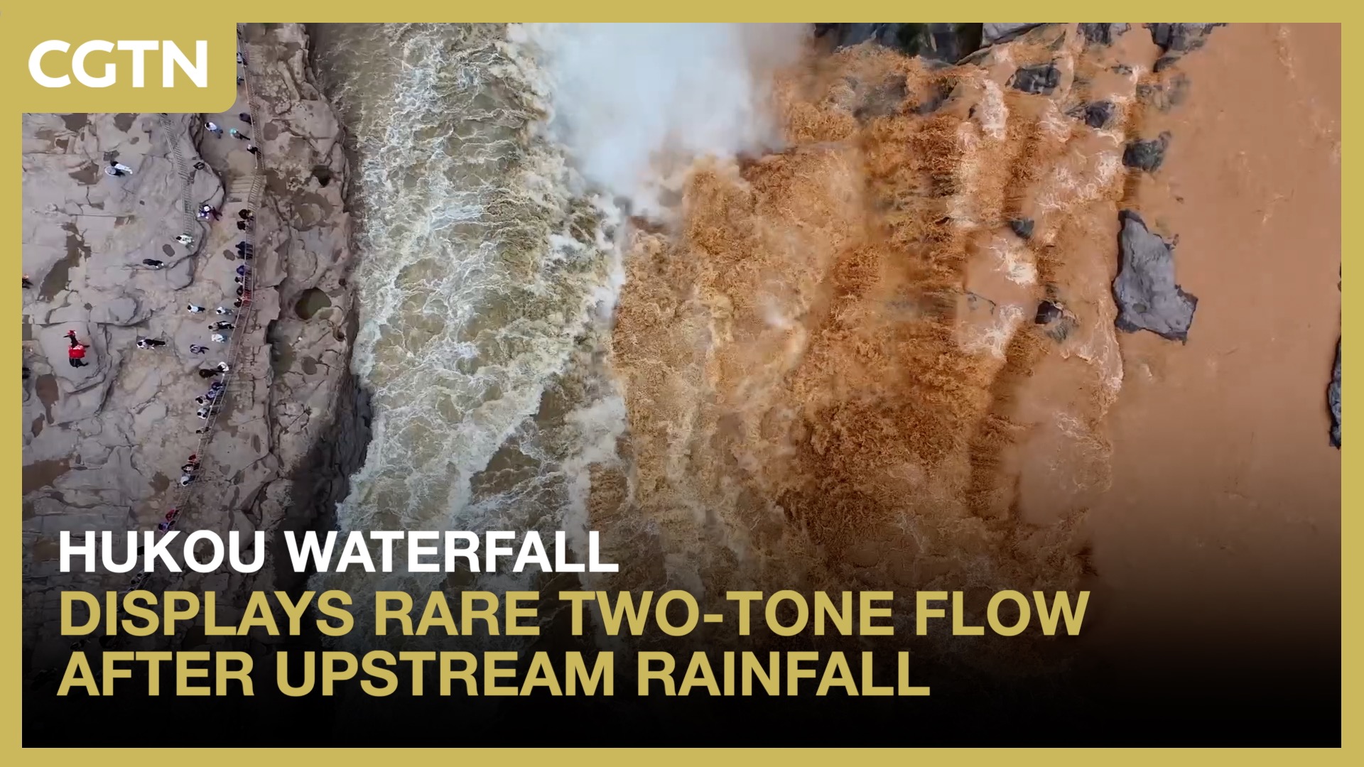 Hukou Waterfall displays rare two-tone flow after upstream rainfall