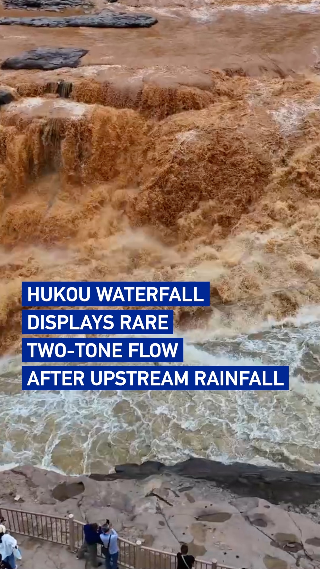 Hukou Waterfall displays rare two-tone flow after upstream rainfall