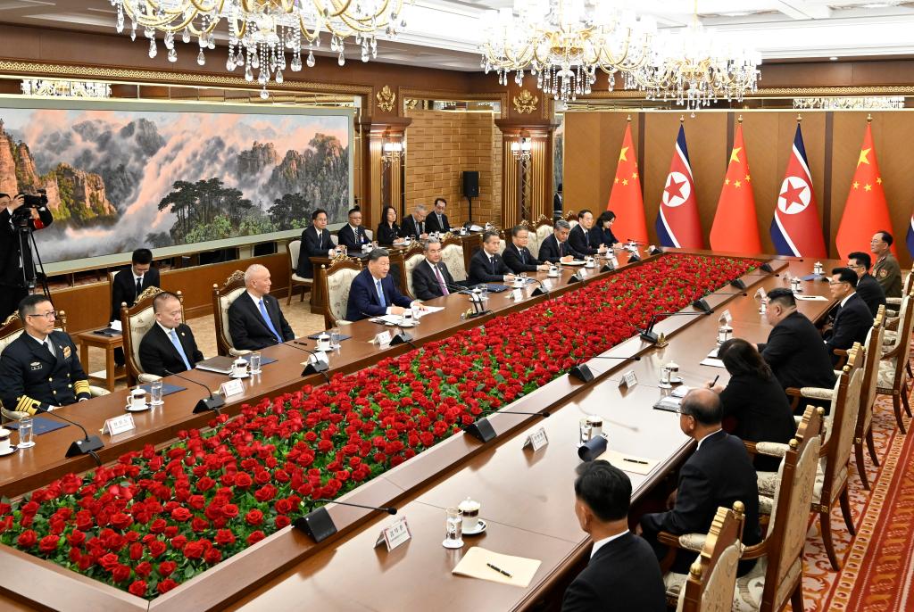 Xi Jinping, general secretary of the Communist Party of China Central Committee and Chinese president, holds talks with Kim Jong Un, general secretary of the Workers' Party of Korea and president of the State Affairs of the Democratic People's Republic of Korea (DPRK), at the Kumsusan State Guesthouse in Pyongyang, the DPRK, June 8, 2026. /Xinhua