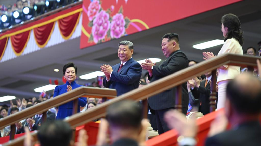 Xi Jinping and his wife watch an artistic performance in Pyongyang