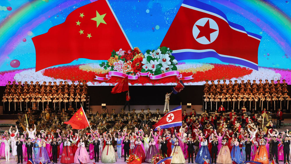 Xi Jinping and his wife watch an artistic performance in Pyongyang