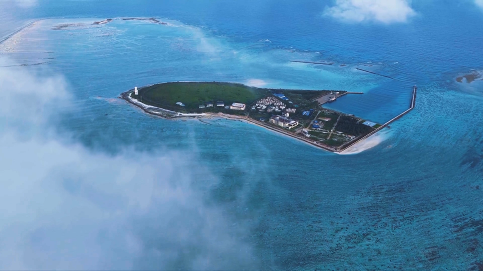 An aerial view of Zhaoshu Island, Sansha City, south China's Hainan Province. /Sansha Satellite TV