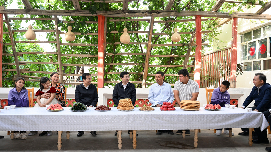 Wang Huning, China's top political advisor during his investigation and research tour in northwest China's Xinjiang Uygur Autonomous Region on June 9, 2026. /Xinhua