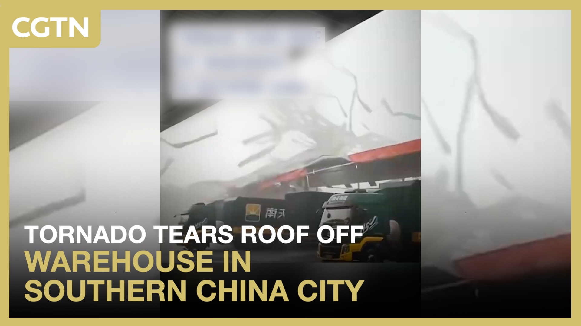 Tornado tears roof off warehouse in southern China city